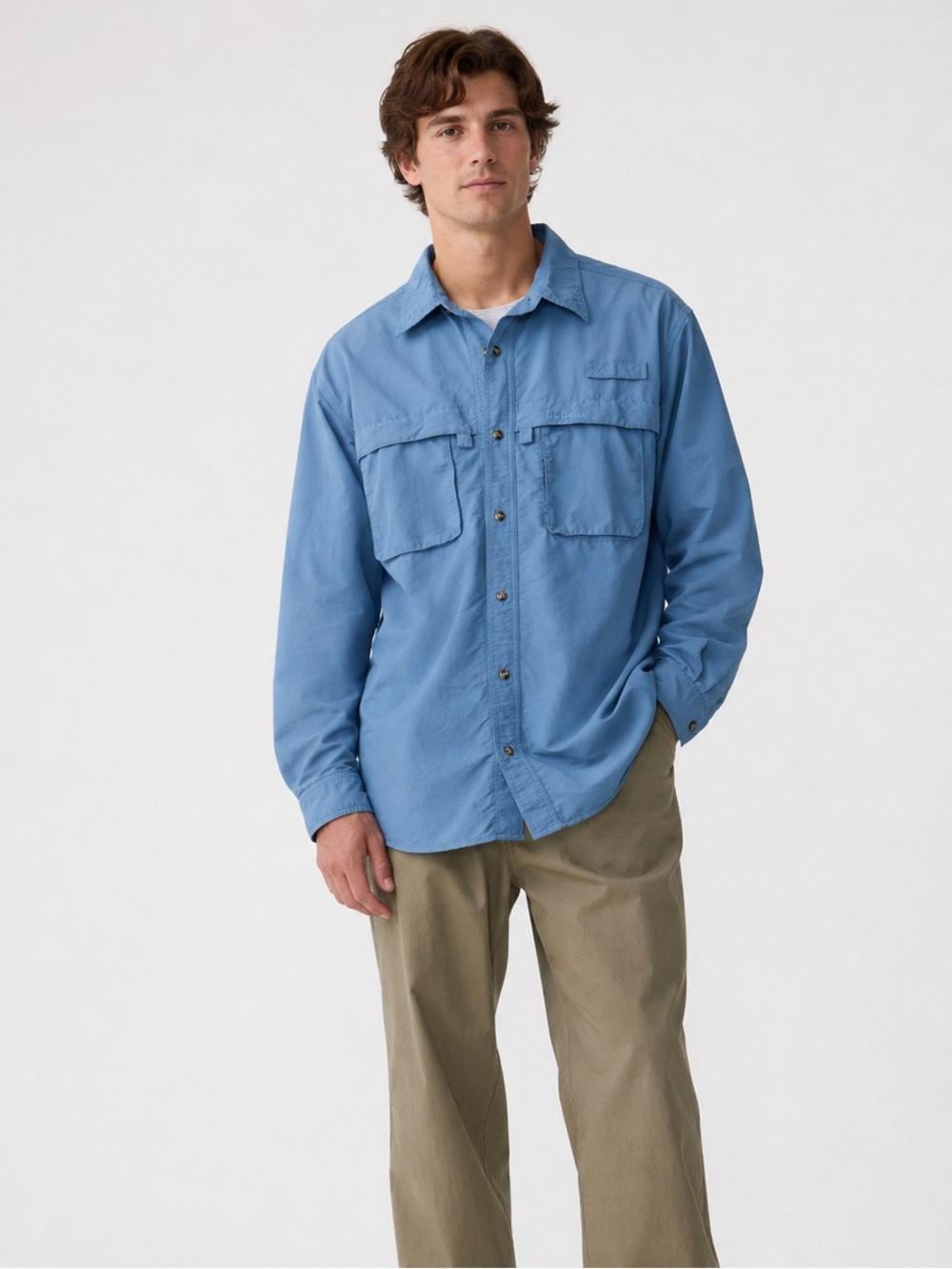 L.L.Bean Tropicwear UPF 50 Fishing Shirt Large Tall Blue Vented Fishing Shirt